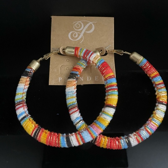 Plunder Jewelry - Plunder Design Colorful Threaded Lena Hoop Earrings 3” Hoops